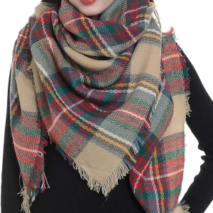 Women Plaid Blanket Scarf Long Scarves Winter Tartan Gift