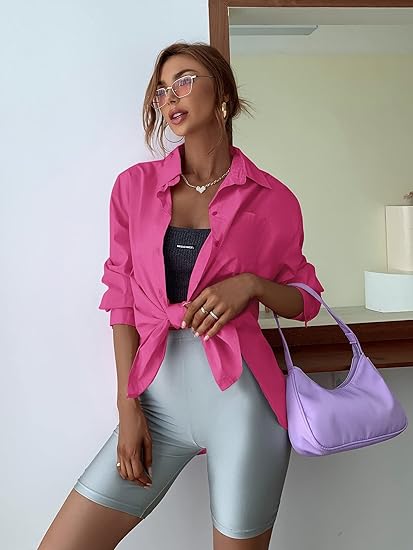 Long Sleeve Button Down Drop Shoulder Causal Blouse  Tops