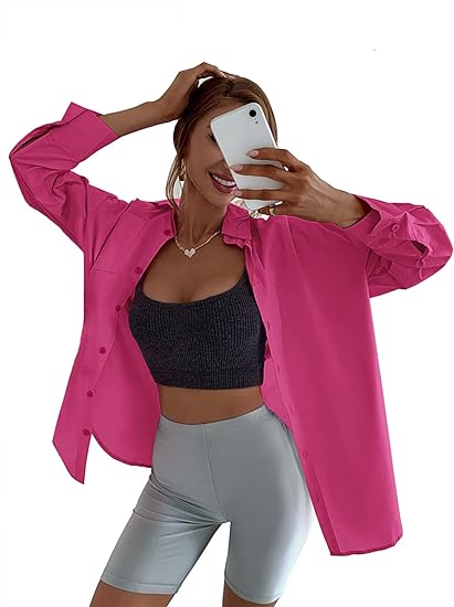 Long Sleeve Button Down Drop Shoulder Causal Blouse  Tops - Image 2