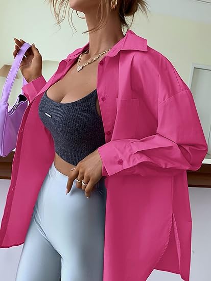 Long Sleeve Button Down Drop Shoulder Causal Blouse  Tops - Image 3