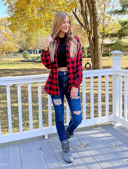 Button Down Flannel Plaid Shirts Long Sleeve - Image 3