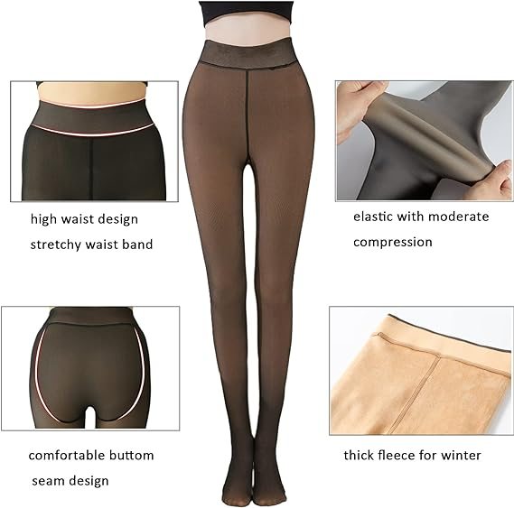 Women Black Sheer Fleece Winter Thick Thermal Tights - Image 6