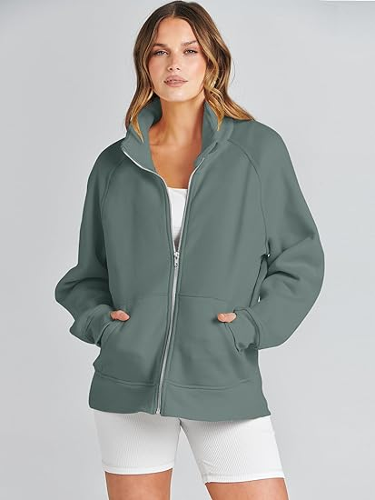 Women Long Sleeve Zip Up Fashion Trendy Sweatshirt - Image 6