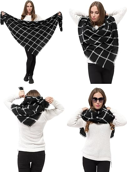 Women Oversized Warm Winter Tartan Checked Shawl Wrap Scarf - Image 6