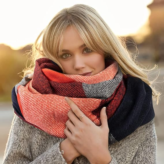 Womens Fashion Long Plaid Shawls Wraps Warm Scarf - Image 5
