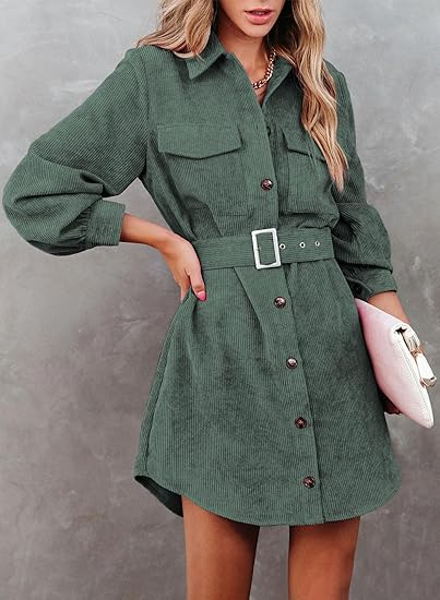 Womens Corduroy Dress Jacket Lapel Long Sleeve Casual Shirts - Image 6