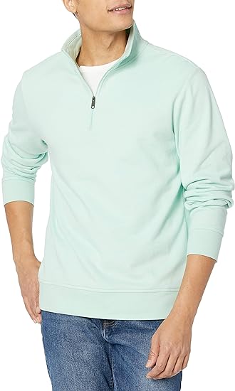Mint green Men Lightweight French Mock Neck Sweatshirt - Image 4