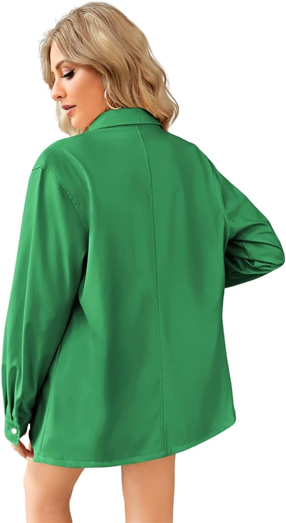 Jacket Women Faux Leather Long Sleeve Coat Button Down Shirt - Image 5