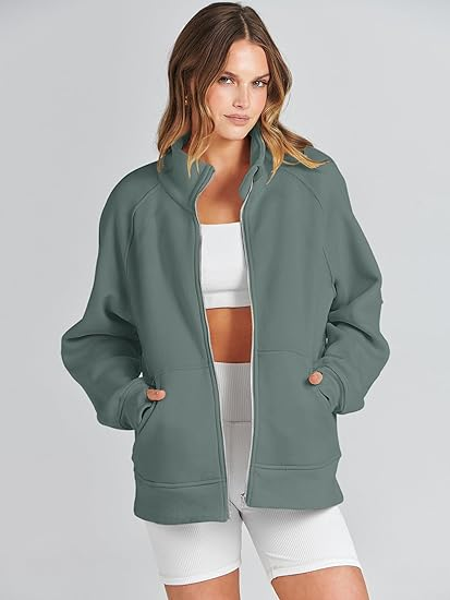 Women Long Sleeve Zip Up Fashion Trendy Sweatshirt - Image 5