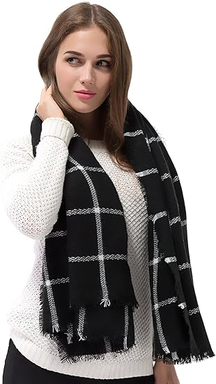 Women Oversized Warm Winter Tartan Checked Shawl Wrap Scarf - Image 5
