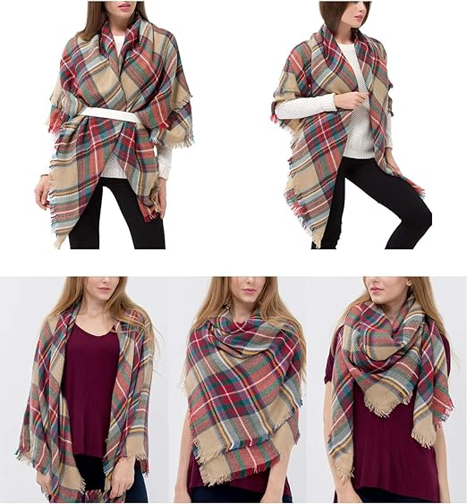 Women Plaid Blanket Scarf Long Scarves Winter Tartan Gift - Image 4