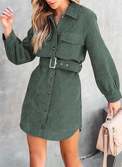 Womens Corduroy Dress Jacket Lapel Long Sleeve Casual Shirts - Image 5