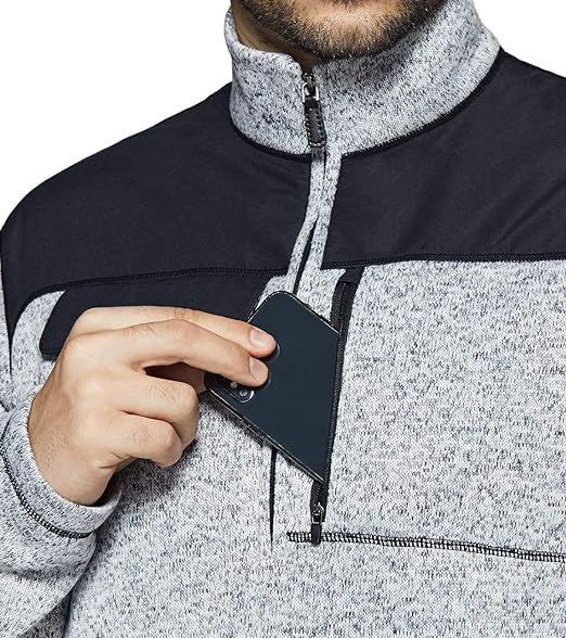 Half Zip Sweater Fleece Heather Grey Winter Warm Sweater - Image 2