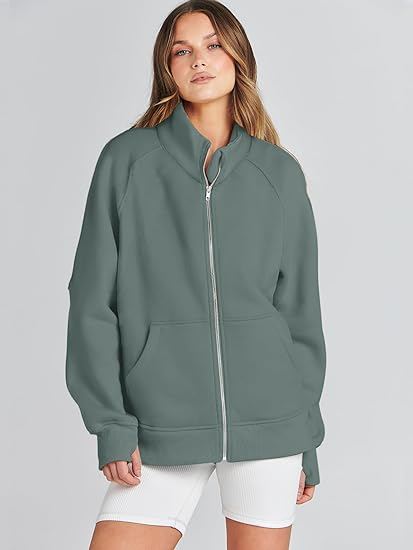 Women Long Sleeve Zip Up Fashion Trendy Sweatshirt - Image 4