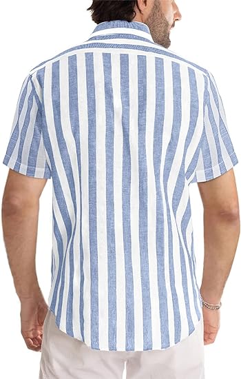 Mens Casual Stylish Short Sleeve Button-Up Striped Shirts - Image 5