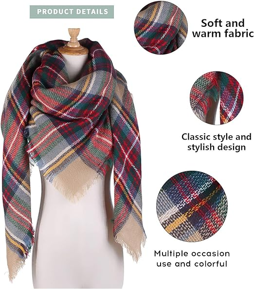 Women Plaid Blanket Scarf Long Scarves Winter Tartan Gift - Image 3