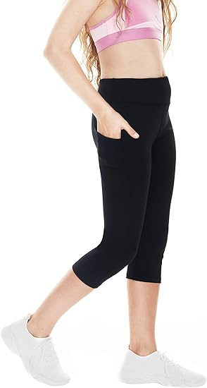 Girls Leggings with Side Pockets Capri Yoga Pants - Image 4