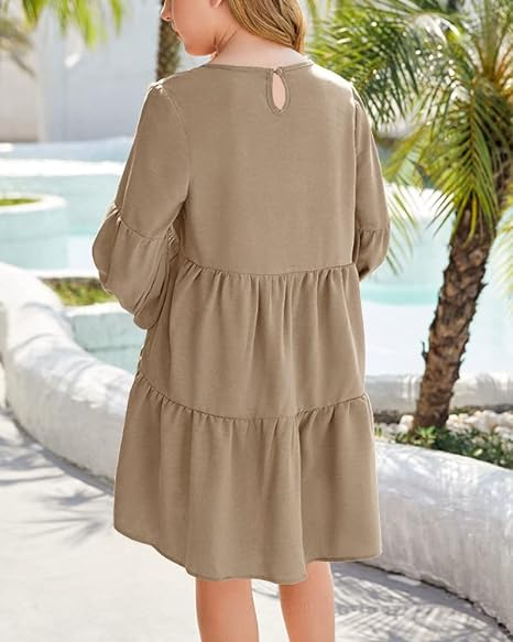 Girls Casual Tunic Dresses V Neck Long Short Dress - Image 3