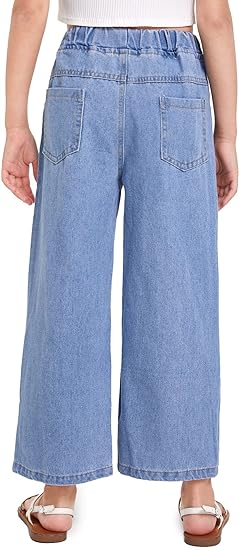 Girl Butterfly Print Elastic Waist Ripped Denim Pants - Image 4