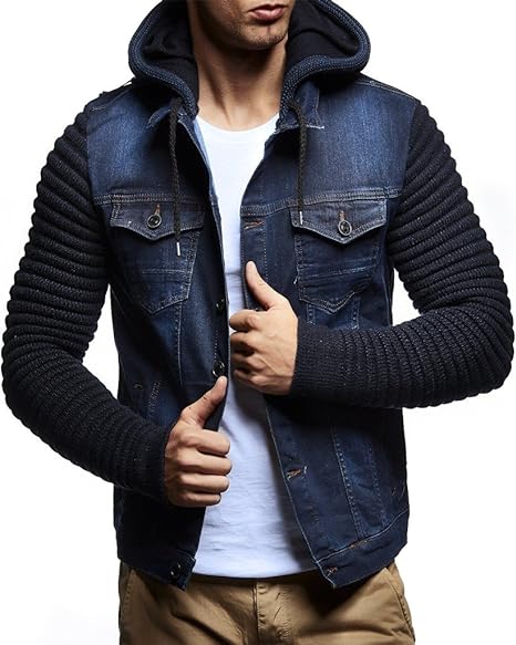 Men Denim Jacket with Knitted Sleeves