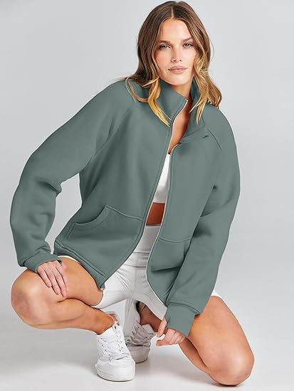 Women Long Sleeve Zip Up Fashion Trendy Sweatshirt - Image 3