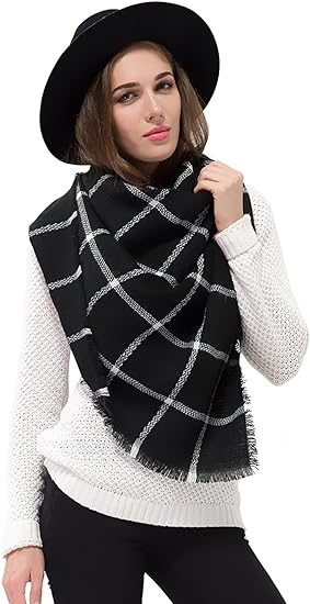 Women Oversized Warm Winter Tartan Checked Shawl Wrap Scarf - Image 3