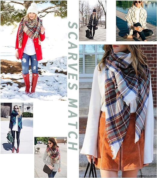 Women Plaid Blanket Scarf Long Scarves Winter Tartan Gift - Image 2