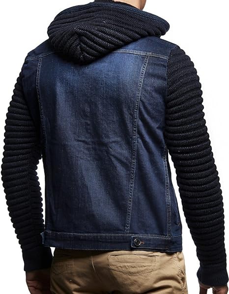 Men Denim Jacket with Knitted Sleeves - Image 4