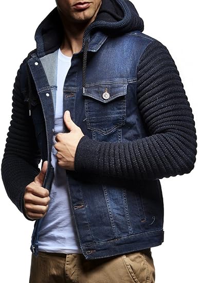 Men Denim Jacket with Knitted Sleeves - Image 3