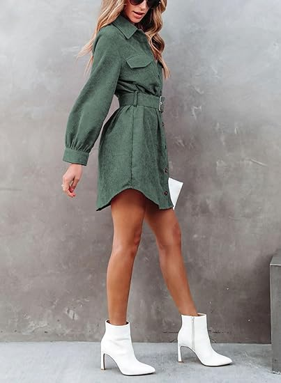 Womens Corduroy Dress Jacket Lapel Long Sleeve Casual Shirts - Image 3