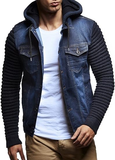Men Denim Jacket with Knitted Sleeves - Image 2