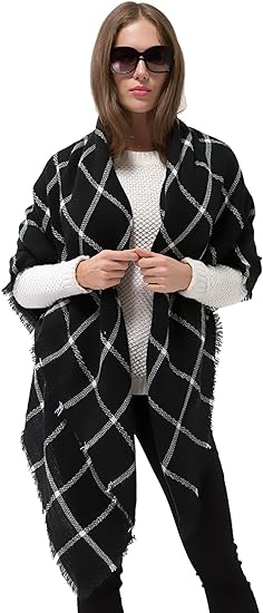 Women Oversized Warm Winter Tartan Checked Shawl Wrap Scarf - Image 2