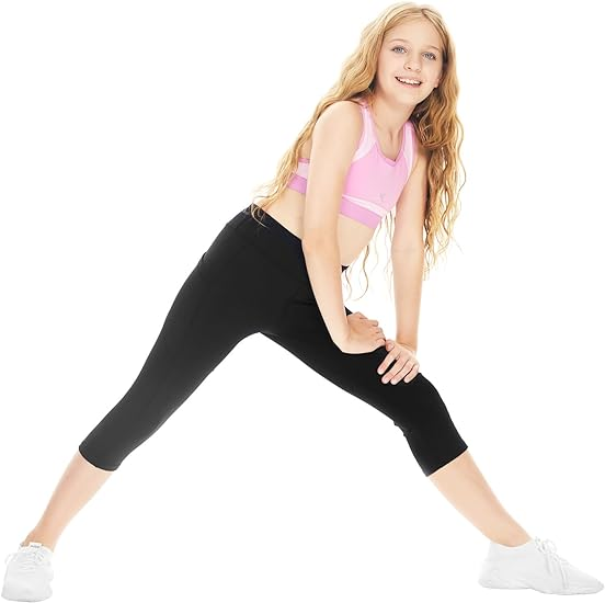 Girls Leggings with Side Pockets Capri Yoga Pants - Image 2