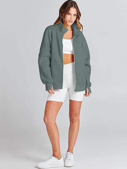 Women Long Sleeve Zip Up Fashion Trendy Sweatshirt - Image 2