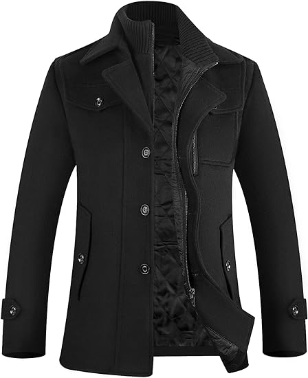 Wool Pea Coat Single Breasted Jacket Winter Warm Coat