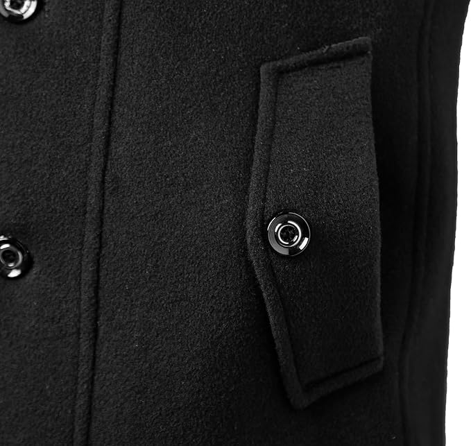 Wool Pea Coat Single Breasted Jacket Winter Warm Coat - Image 5