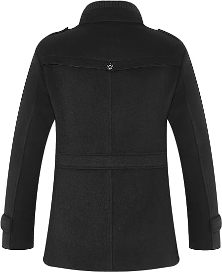 Wool Pea Coat Single Breasted Jacket Winter Warm Coat - Image 4