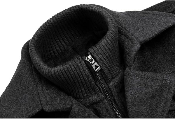 Wool Pea Coat Single Breasted Jacket Winter Warm Coat - Image 3