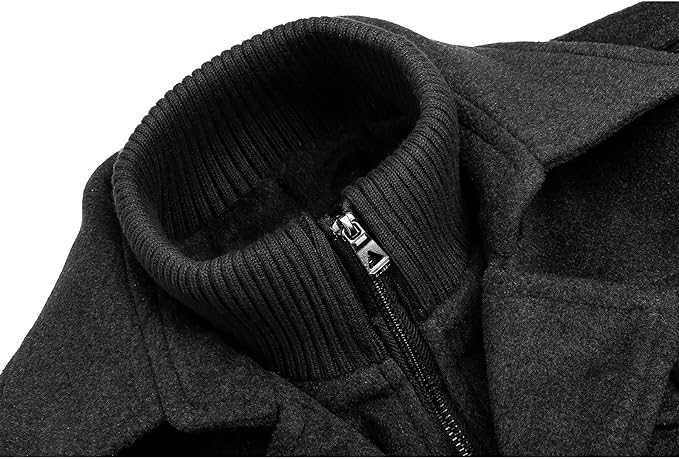 Wool Pea Coat Single Breasted Jacket Winter Warm Coat - Image 3